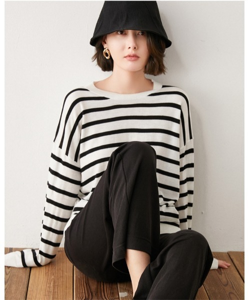 Ritzy（リッツィー）の「ボーダーロングスリーブT（Tシャツ/カットソー・レディース・ホワイト/ブラック/オレンジ/ブルー/グリーン・FREE）」の9枚目の写真