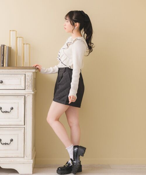 ems excite（エムズエキサイト）の「フリル襟NTカーデ（ニット/セーター・レディース・グリーン/ブラック/ナチュラル・FREE）」の5枚目の写真