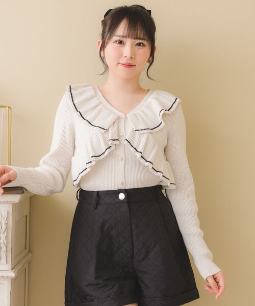 ems excite（エムズエキサイト）の「フリル襟NTカーデ（ニット/セーター・レディース・グリーン/ブラック/ナチュラル・FREE）」の8枚目の写真