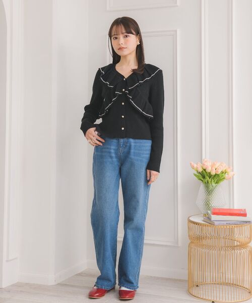 ems excite（エムズエキサイト）の「フリル襟NTカーデ（ニット/セーター・レディース・グリーン/ブラック/ナチュラル・FREE）」の11枚目の写真