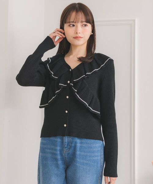 ems excite（エムズエキサイト）の「フリル襟NTカーデ（ニット/セーター・レディース・グリーン/ブラック/ナチュラル・FREE）」の15枚目の写真