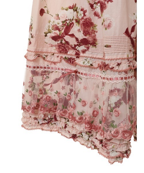 ピンクハウス ローズリース柄ワンピース ロング クリームイエロー 綿ローン ピンクハウス ローズリース柄ワンピース ロング クリームイエロー 綿