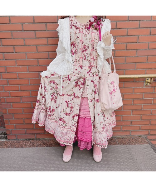 ピンクハウス ローズリース柄ワンピース ロング クリームイエロー 綿