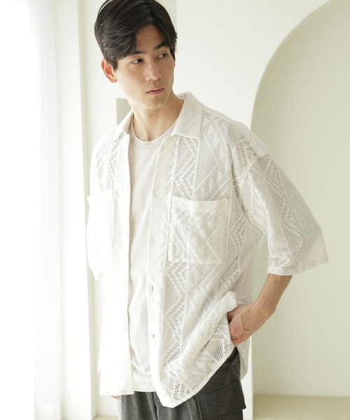 niko and...(ニコアンド)の「INDIA透かし編みシャツ(シャツ/ブラウス・メンズ・ブラック/オフホワイト/モカ・MEDIUM/LARGE)」の15枚目の写真