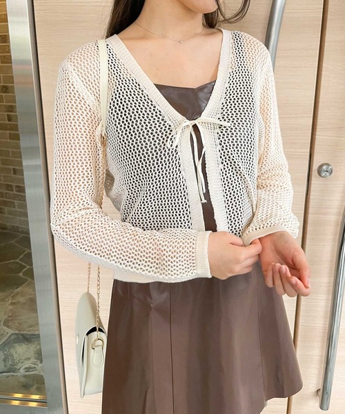 frunco(フランコ)の「mesh knit cardigan(カーディガン/ボレロ・レディース・ブラック/ベージュ・FREE)」の2枚目の写真