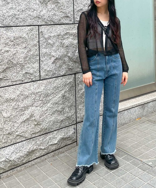 frunco(フランコ)の「mesh knit cardigan(カーディガン/ボレロ・レディース・ブラック/ベージュ・FREE)」の6枚目の写真