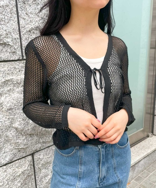 frunco(フランコ)の「mesh knit cardigan(カーディガン/ボレロ・レディース・ブラック/ベージュ・FREE)」の8枚目の写真