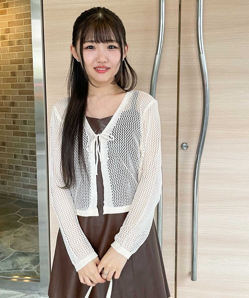 frunco(フランコ)の「mesh knit cardigan(カーディガン/ボレロ・レディース・ブラック/ベージュ・FREE)」の3枚目の写真