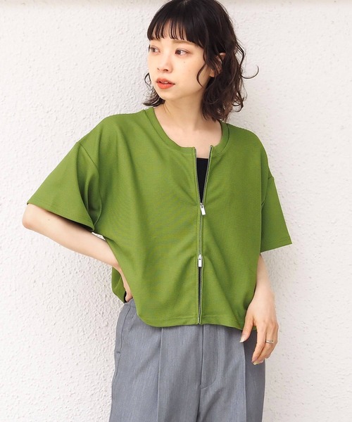 tiptop（ティップトップ）の「ポリテレコダブルジップ半袖カーディガン（カーディガン/ボレロ・レディース・ブルー/アイボリー/ブラック/グリーン・FREE）」の17枚目の写真