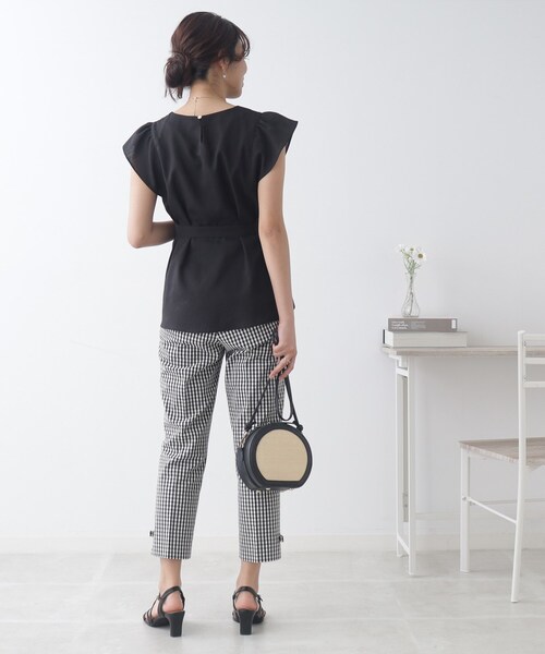 couture brooch（クチュールブローチ）の「◆【セットアップ着用可能】麻調合繊ペプラムブラウス（シャツ/ブラウス・レディース・ブラック/ナチュラル/ライトグリーン・36/38/40/42）」の4枚目の写真