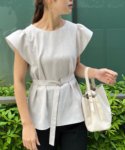 couture brooch（クチュールブローチ）の「◆【セットアップ着用可能】麻調合繊ペプラムブラウス（シャツ/ブラウス・レディース・ブラック/ナチュラル/ライトグリーン・36/38/40/42）」の12枚目の写真