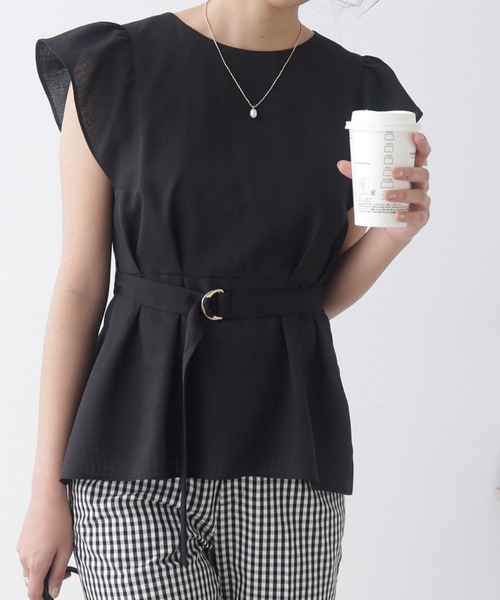 couture brooch（クチュールブローチ）の「◆【セットアップ着用可能】麻調合繊ペプラムブラウス（シャツ/ブラウス・レディース・ブラック/ナチュラル/ライトグリーン・36/38/40/42）」の2枚目の写真