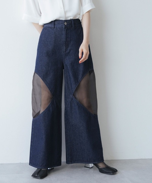HARE シアードッキングデニムパンツ ネイビー HARE（ハレ）の「シアードッキングデニムパンツ(HARE)（デニム