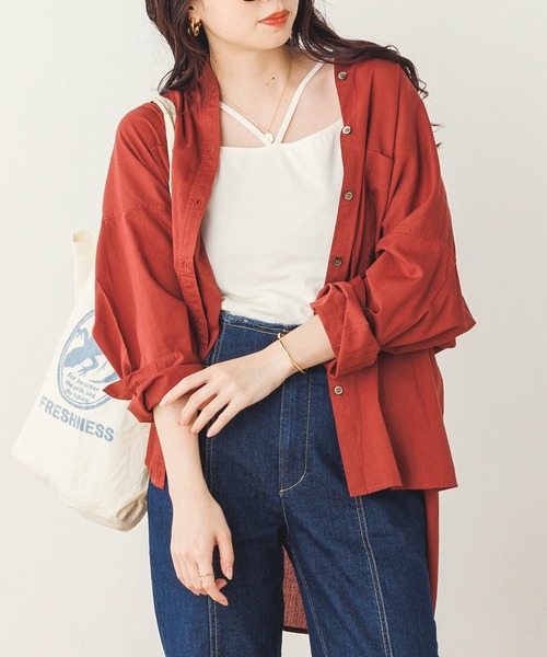 lil nina（リルニーナ）の「キャンブリックボイル 無地 オーバー長袖シャツ（シャツ/ブラウス・レディース・ネイビー/パープル/タン/ホワイト/ライトブラウン・FREE）」の2枚目の写真