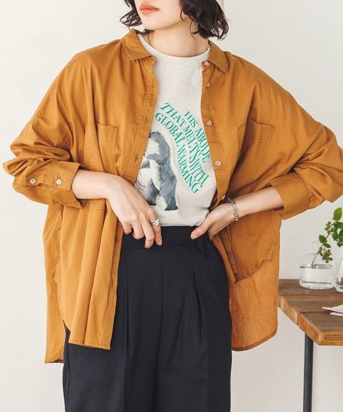 lil nina（リルニーナ）の「キャンブリックボイル 無地 オーバー長袖シャツ（シャツ/ブラウス・レディース・ネイビー/パープル/タン/ホワイト/ライトブラウン・FREE）」の3枚目の写真
