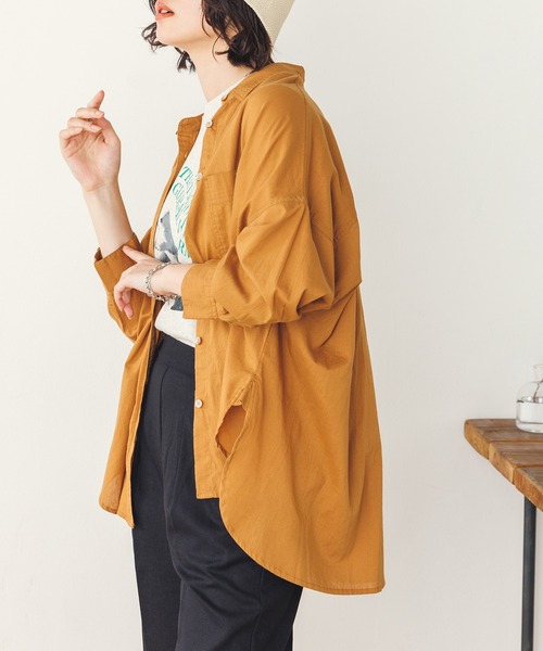 lil nina（リルニーナ）の「キャンブリックボイル 無地 オーバー長袖シャツ（シャツ/ブラウス・レディース・ネイビー/パープル/タン/ホワイト/ライトブラウン・FREE）」の13枚目の写真