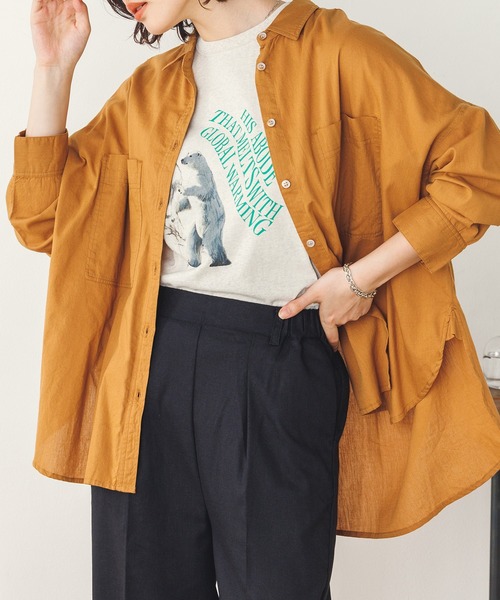 lil nina（リルニーナ）の「キャンブリックボイル 無地 オーバー長袖シャツ（シャツ/ブラウス・レディース・ネイビー/パープル/タン/ホワイト/ライトブラウン・FREE）」の15枚目の写真