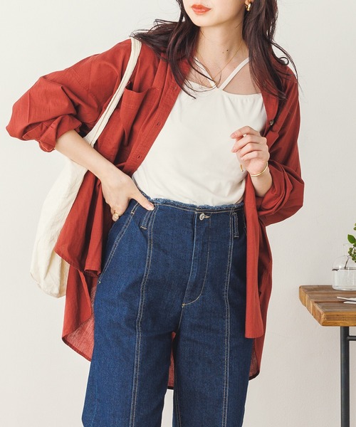 lil nina（リルニーナ）の「キャンブリックボイル 無地 オーバー長袖シャツ（シャツ/ブラウス・レディース・ネイビー/パープル/タン/ホワイト/ライトブラウン・FREE）」の11枚目の写真
