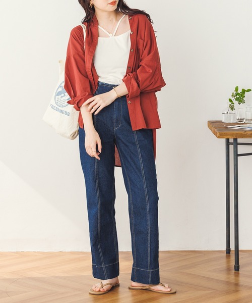lil nina（リルニーナ）の「キャンブリックボイル 無地 オーバー長袖シャツ（シャツ/ブラウス・レディース・ネイビー/パープル/タン/ホワイト/ライトブラウン・FREE）」の12枚目の写真