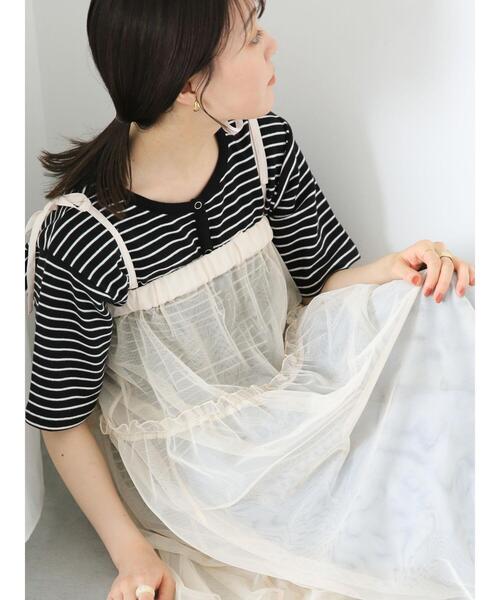 ehka sopo（エヘカソポ）の「ボーダーテレコカーディガン（カーディガン/ボレロ・レディース・ブラック/オレンジ/グリーン/ブルー・F）」の2枚目の写真