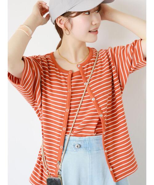 ehka sopo（エヘカソポ）の「ボーダーテレコカーディガン（カーディガン/ボレロ・レディース・ブラック/オレンジ/グリーン/ブルー・F）」の5枚目の写真