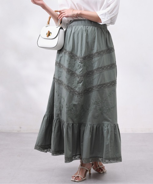 Chez toi（シェトワ）の「コットン刺繍×レーススカート（スカート・レディース・チャコールグレー/オフホワイト/カーキ・FREE）」の3枚目の写真