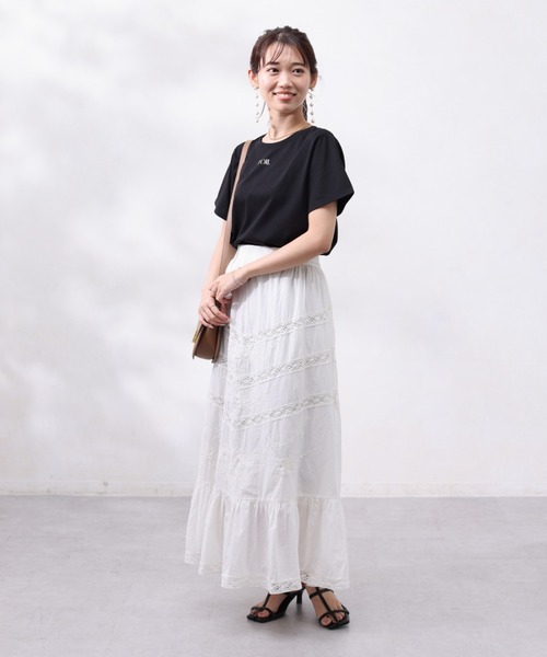 Chez toi（シェトワ）の「コットン刺繍×レーススカート（スカート・レディース・チャコールグレー/オフホワイト/カーキ・FREE）」の7枚目の写真