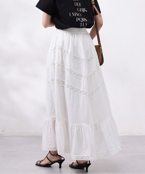 Chez toi（シェトワ）の「コットン刺繍×レーススカート（スカート・レディース・チャコールグレー/オフホワイト/カーキ・FREE）」の8枚目の写真