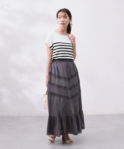 Chez toi（シェトワ）の「コットン刺繍×レーススカート（スカート・レディース・チャコールグレー/オフホワイト/カーキ・FREE）」の10枚目の写真