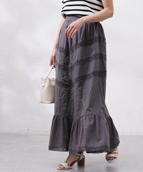 Chez toi（シェトワ）の「コットン刺繍×レーススカート（スカート・レディース・チャコールグレー/オフホワイト/カーキ・FREE）」の11枚目の写真