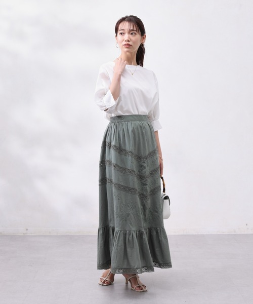 Chez toi（シェトワ）の「コットン刺繍×レーススカート（スカート・レディース・チャコールグレー/オフホワイト/カーキ・FREE）」の13枚目の写真