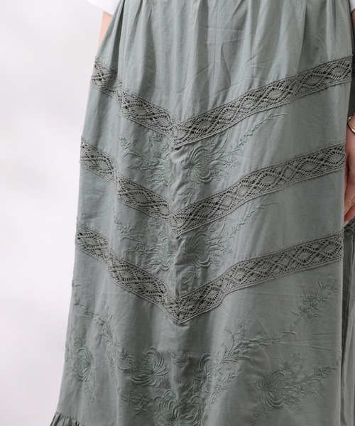 Chez toi（シェトワ）の「コットン刺繍×レーススカート（スカート・レディース・チャコールグレー/オフホワイト/カーキ・FREE）」の15枚目の写真