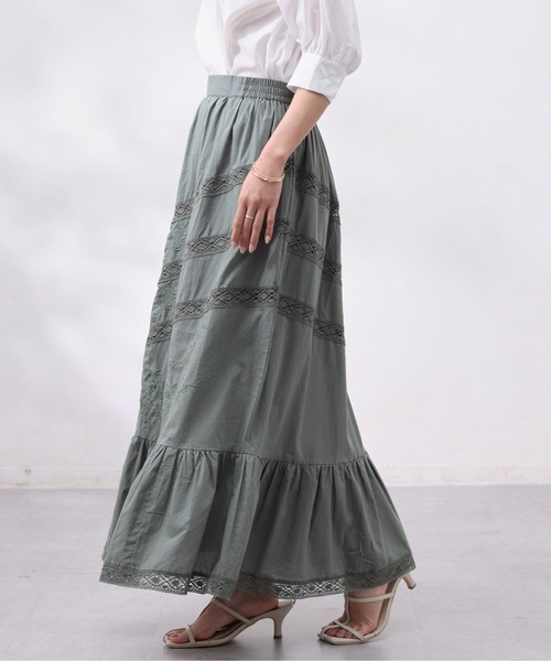 Chez toi（シェトワ）の「コットン刺繍×レーススカート（スカート・レディース・チャコールグレー/オフホワイト/カーキ・FREE）」の14枚目の写真