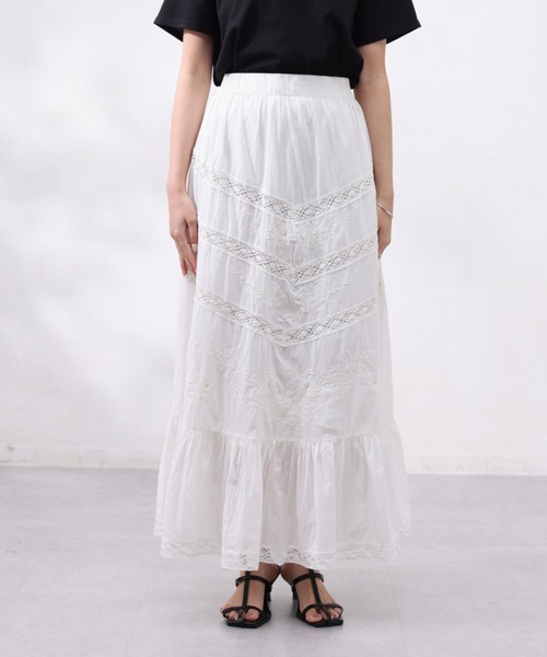 Chez toi（シェトワ）の「コットン刺繍×レーススカート（スカート・レディース・チャコールグレー/オフホワイト/カーキ・FREE）」の16枚目の写真