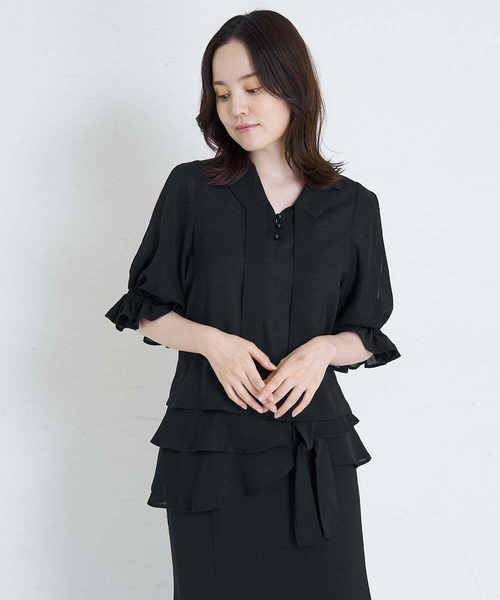 A de a.v.v（アードアー・ヴェ・ヴェ）の「オープンスリーブボウタイブラウス（シャツ/ブラウス・レディース・グリーン/サンドベージュ/ブラック・38/36）」の7枚目の写真