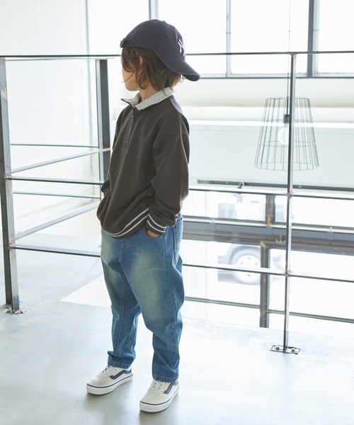 PAIRMANON STREET（ペアマノンストリート）の「【PAIRMANON STREET】裏毛 配色ライン ハーフジップ スウェット（スウェット・キッズ・オートミール/グレー/レッド/イエロー/ブラック・130/90/150/120/140/100/110）」の9枚目の写真