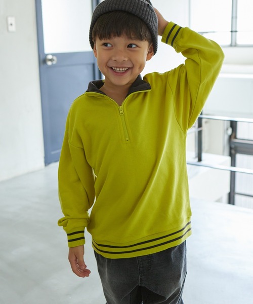 PAIRMANON STREET（ペアマノンストリート）の「【PAIRMANON STREET】裏毛 配色ライン ハーフジップ スウェット（スウェット・キッズ・オートミール/グレー/レッド/イエロー/ブラック・130/90/150/120/140/100/110）」の15枚目の写真