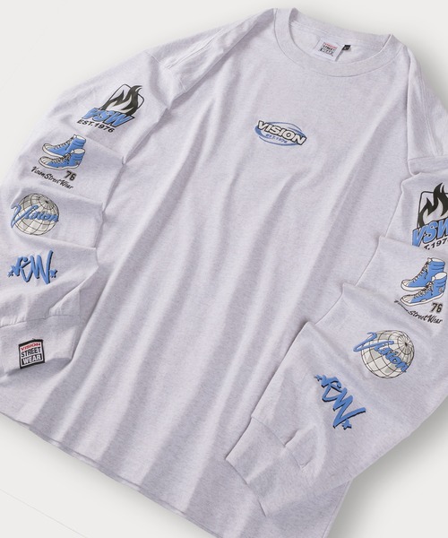 VISION STREET WEAR（ヴィジョンストリートウェア）の「【VISION STREET WEAR/ヴィジョンストリートウェア】アームロゴ発泡プリントロンT/ビッグシルエット（Tシャツ/カットソー・メンズ・ホワイト/ブラック/アッシュグレー・M/L/XL）」の3枚目の写真