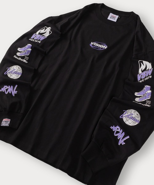VISION STREET WEAR（ヴィジョンストリートウェア）の「【VISION STREET WEAR/ヴィジョンストリートウェア】アームロゴ発泡プリントロンT/ビッグシルエット（Tシャツ/カットソー・メンズ・ホワイト/ブラック/アッシュグレー・M/L/XL）」の2枚目の写真