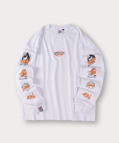 VISION STREET WEAR（ヴィジョンストリートウェア）の「【VISION STREET WEAR/ヴィジョンストリートウェア】アームロゴ発泡プリントロンT/ビッグシルエット（Tシャツ/カットソー・メンズ・ホワイト/ブラック/アッシュグレー・M/L/XL）」の4枚目の写真