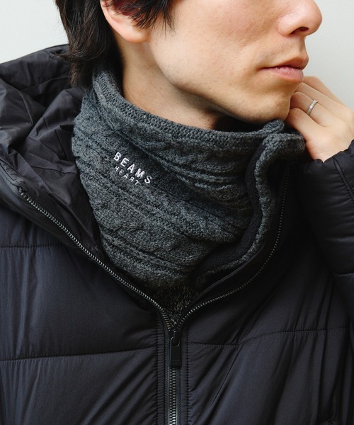 HYKE ネックウォーマー ケーブルニット フリンジ ウール スヌード ブラック HARE（ハレ）の「フリンジネックウォーマー(HARE)（ネックウォーマー