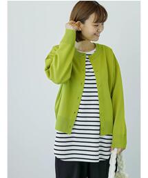 無撚糸クルーネックカーディガン