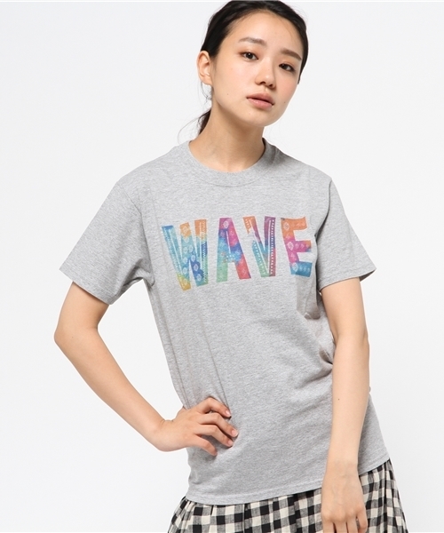 OUTLET(アウトレット)の「【Ciaopanic】26/-天竺インクジェットプリントWAVE(Tシャツ/カットソー・レディース・グレー/ホワイト・FREE)」の1枚目の写真