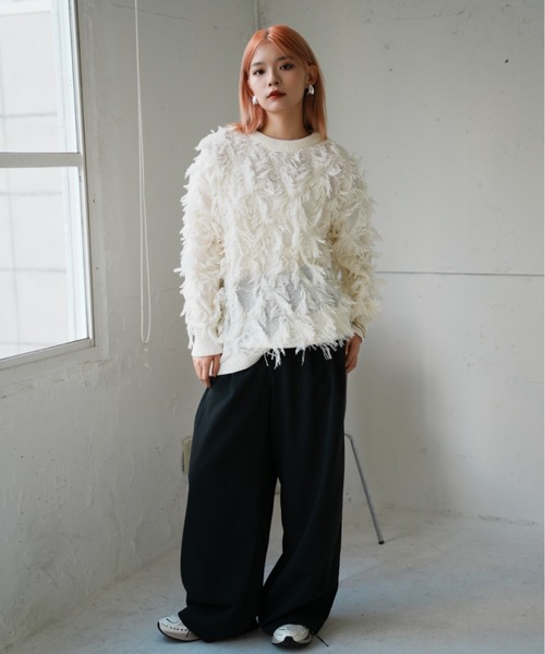 VeLV（ヴェルヴ）の「FRINGE KNIT フリンジニット（ニット/セーター・レディース・ブラック/ホワイト・FREE）」の16枚目の写真