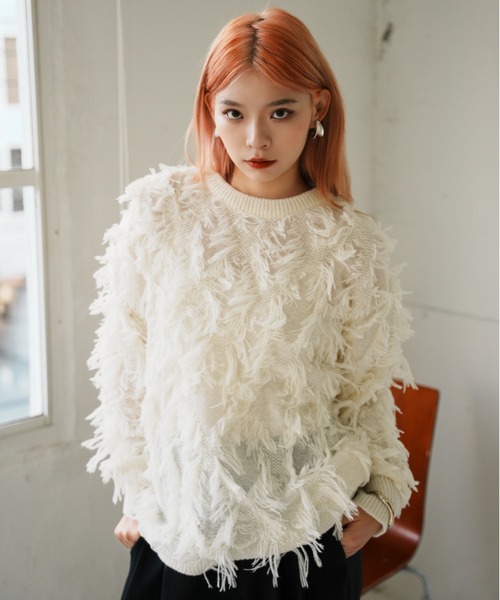 VeLV（ヴェルヴ）の「FRINGE KNIT フリンジニット（ニット/セーター・レディース・ブラック/ホワイト・FREE）」の9枚目の写真