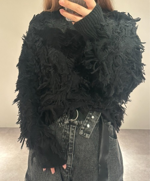 VeLV（ヴェルヴ）の「FRINGE KNIT フリンジニット（ニット/セーター・レディース・ブラック/ホワイト・FREE）」の18枚目の写真