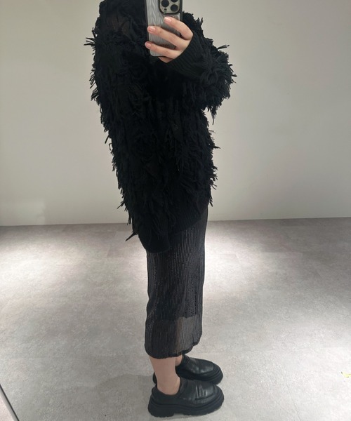 VeLV（ヴェルヴ）の「FRINGE KNIT フリンジニット（ニット/セーター・レディース・ブラック/ホワイト・FREE）」の5枚目の写真