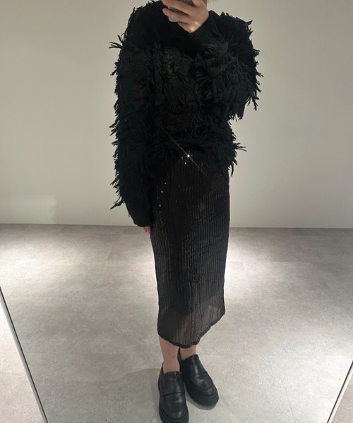 VeLV（ヴェルヴ）の「FRINGE KNIT フリンジニット（ニット/セーター・レディース・ブラック/ホワイト・FREE）」の4枚目の写真