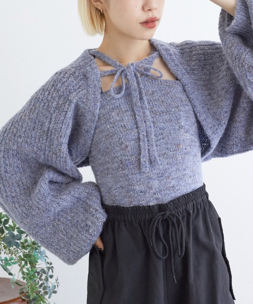 w closet(ダブルクローゼット)の「【SETアイテム】つぶつぶMIXボレロ+キャミ(カーディガン/ボレロ・レディース・ベージュ/キナリ/グレー/ブルー・FREE)」の4枚目の写真