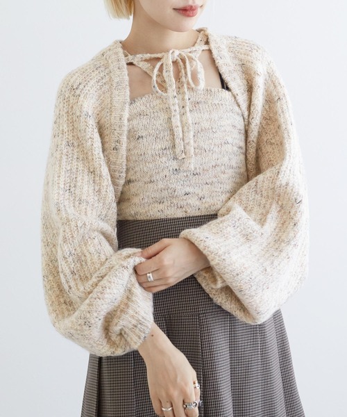 w closet(ダブルクローゼット)の「【SETアイテム】つぶつぶMIXボレロ+キャミ(カーディガン/ボレロ・レディース・ベージュ/キナリ/グレー/ブルー・FREE)」の1枚目の写真